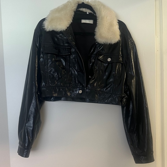 Capulet Black Faux Leather cropped Jacket with Fur Collar - Picture 1 of 1